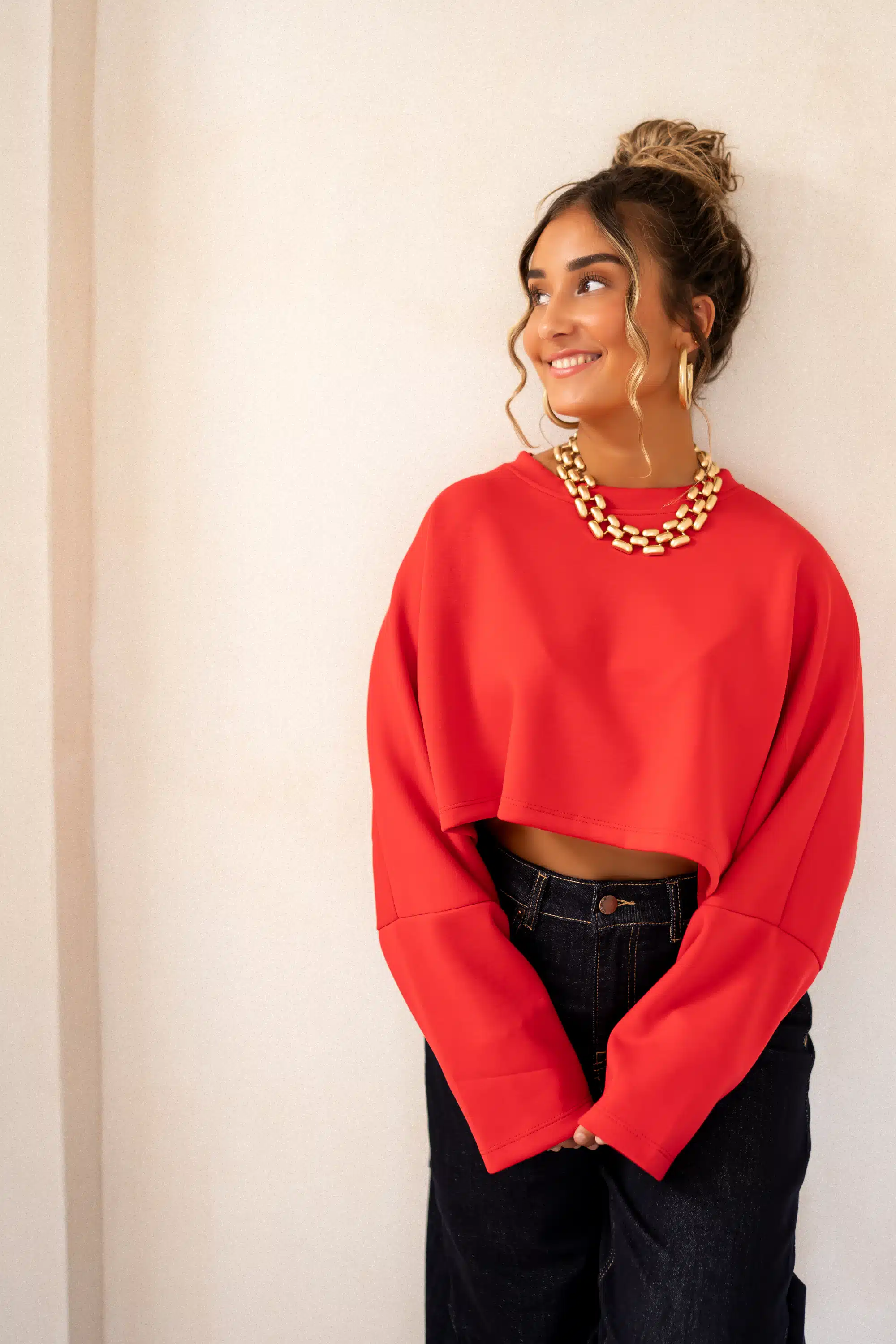 Chloe Cropped Sweater Red * - Afbeelding 7