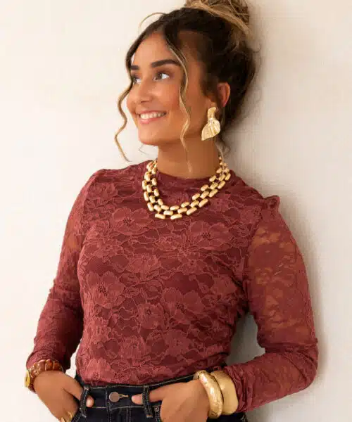 Lofty Manner Top Irea Lace Brick Red - s