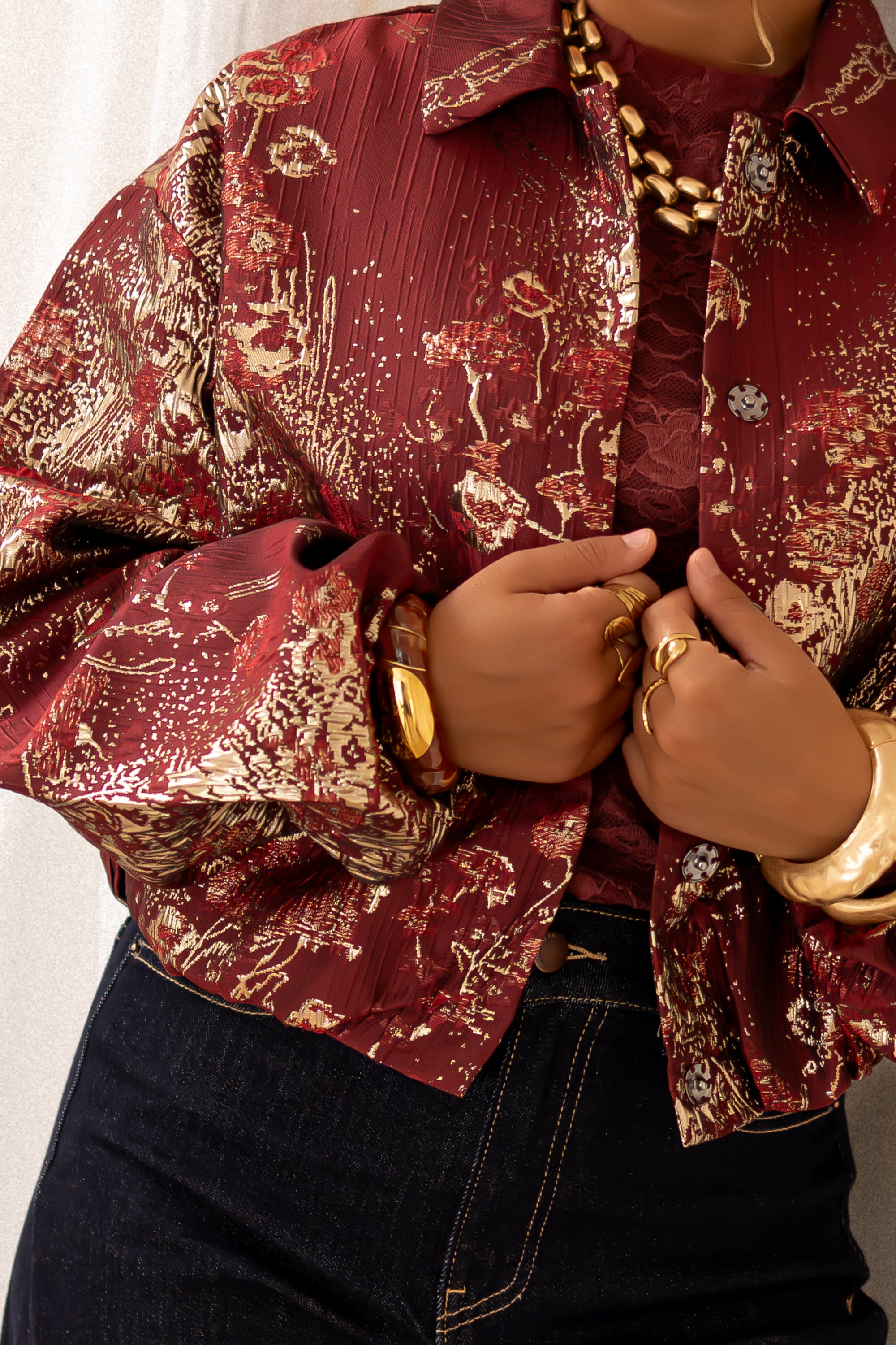 Lofty Manner Jacket Inea Balloon Jacquard Brick Red - Afbeelding 5