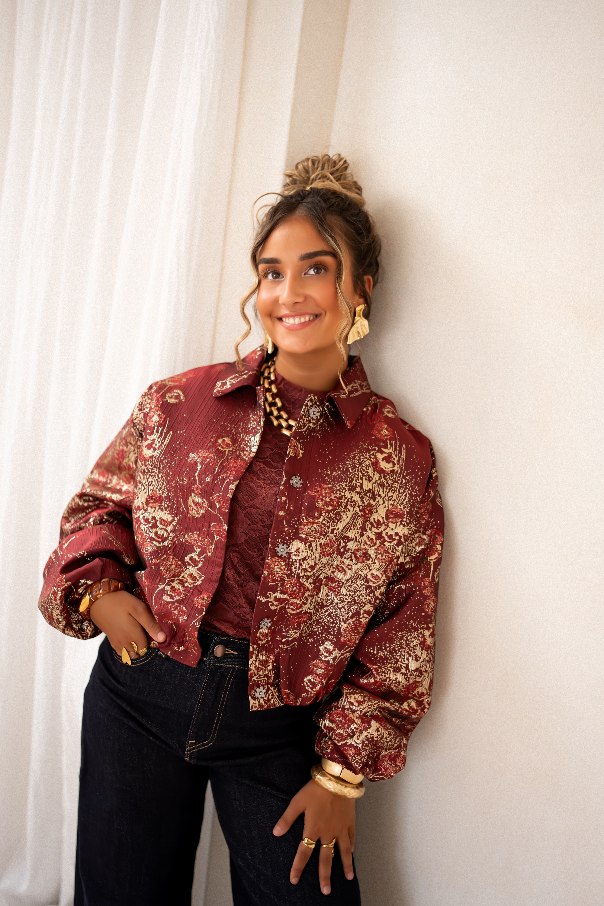 Lofty Manner Jacket Inea Balloon Jacquard Brick Red - Afbeelding 8