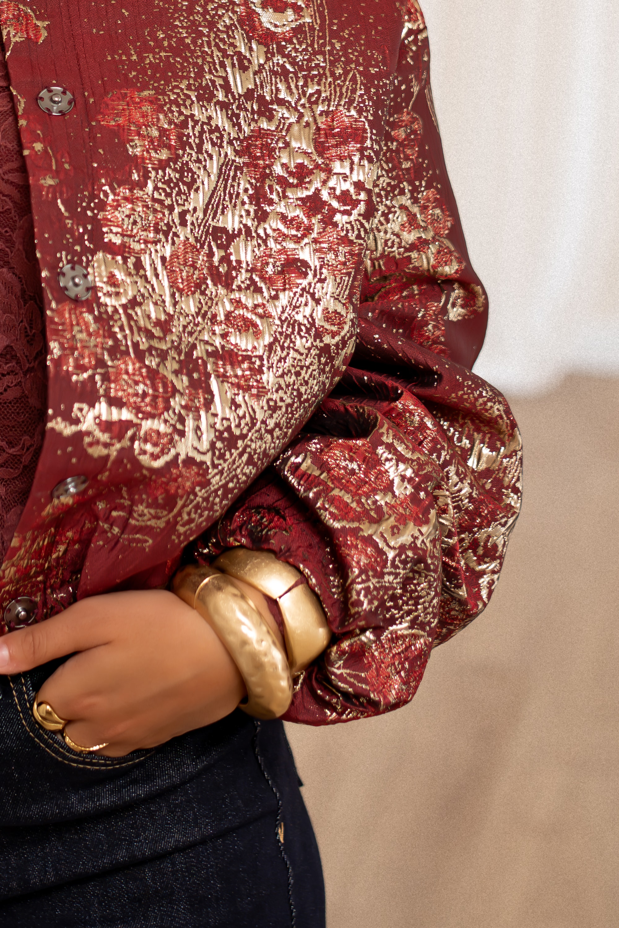 Lofty Manner Jacket Inea Balloon Jacquard Brick Red - Afbeelding 10