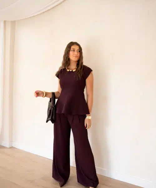 Gold Detail Peplum Top Bordeaux ~ - Afbeelding 8