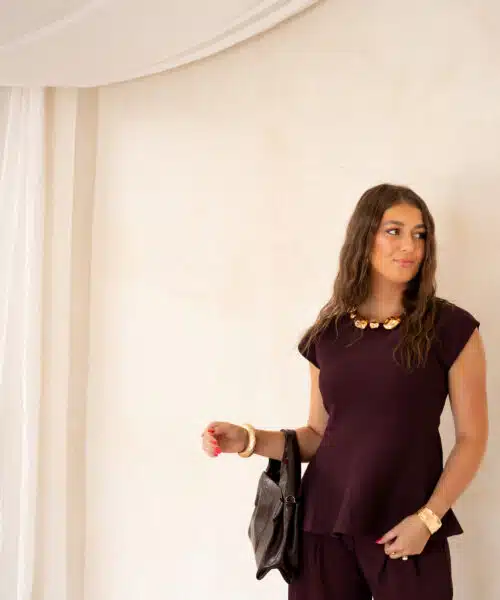 Gold Detail Peplum Top Bordeaux ~ - Afbeelding 7