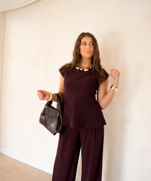Gold Detail Peplum Top Bordeaux ~ - Afbeelding 5