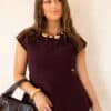 Gold Detail Peplum Top Bordeaux ~