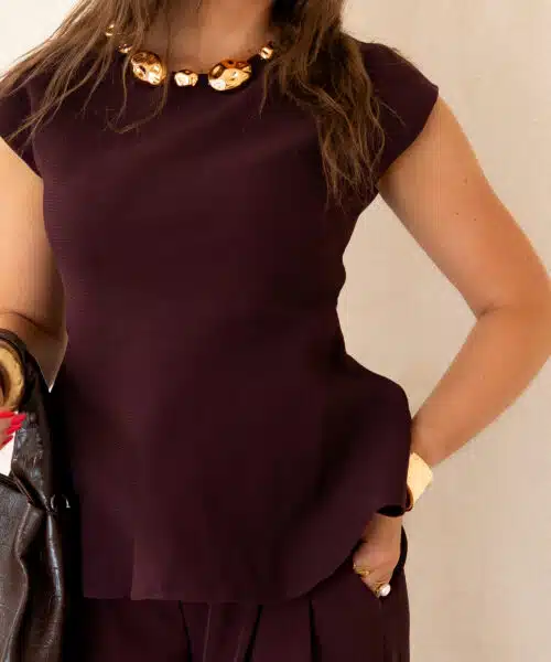Gold Detail Peplum Top Bordeaux ~ - Afbeelding 2
