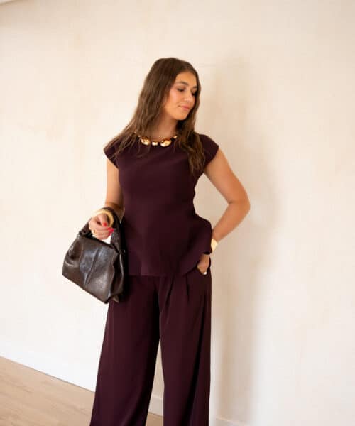 Gold Detail Peplum Top Bordeaux ~ - Afbeelding 4