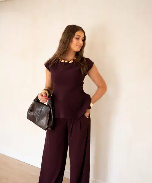 Gold Detail Peplum Top Bordeaux ~ - Afbeelding 4