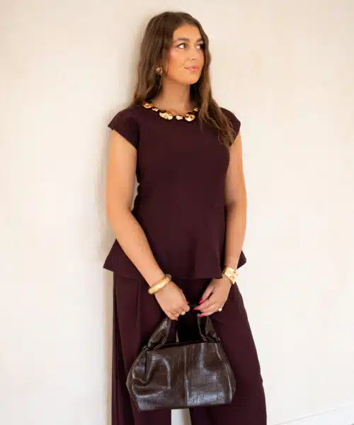 Gold Detail Peplum Top Bordeaux ~ - Afbeelding 3