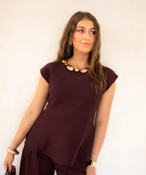 Gold Detail Peplum Top Bordeaux ~ - Afbeelding 6