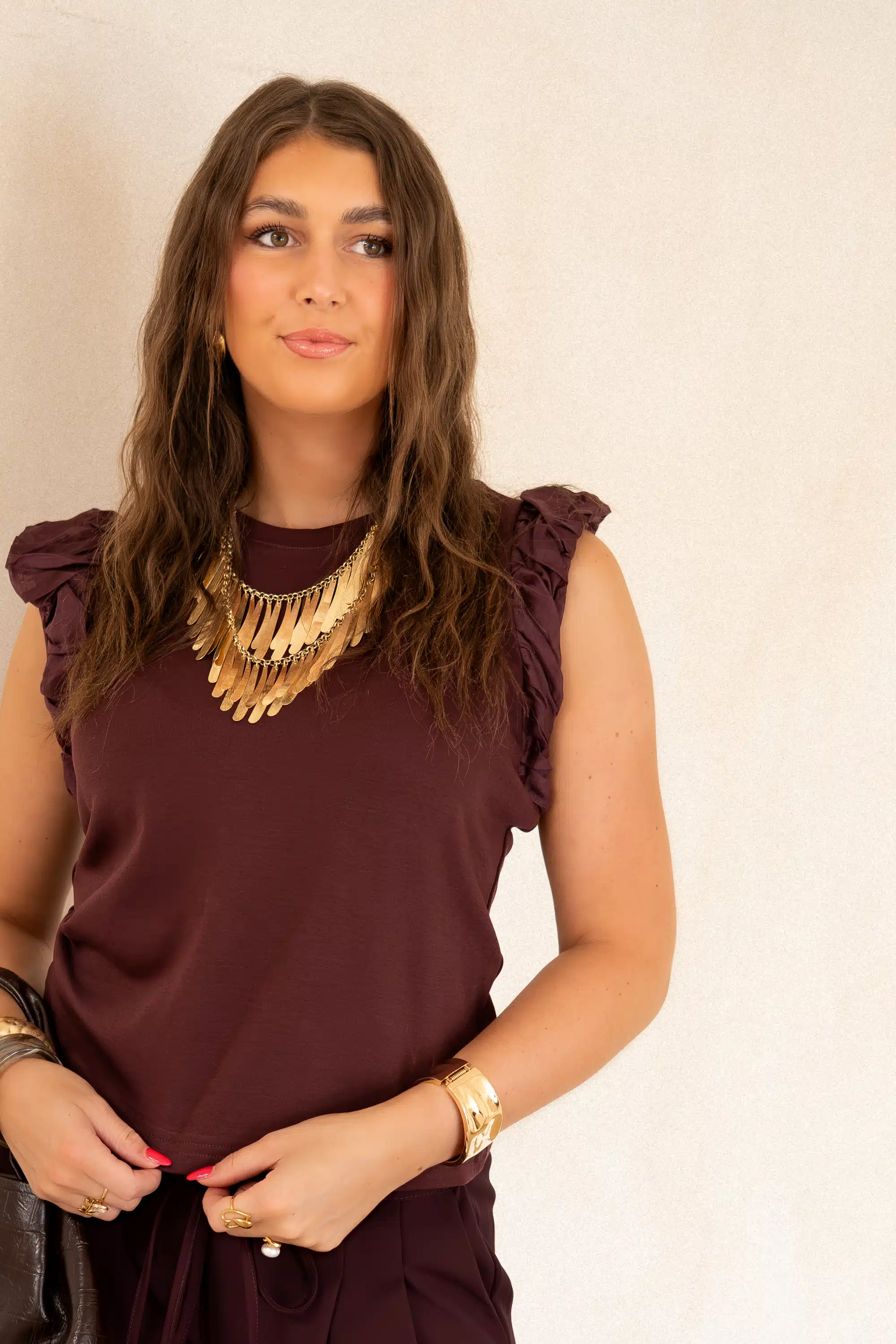 Juun Ruffle Top Bordeaux .