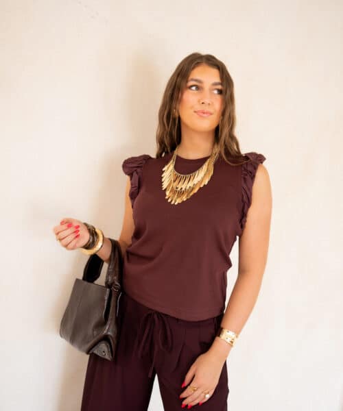 Juun Ruffle Top Bordeaux . - Afbeelding 7