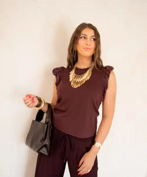 Juun Ruffle Top Bordeaux . - Afbeelding 7