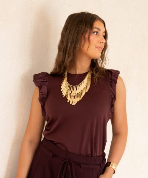 Juun Ruffle Top Bordeaux . - Afbeelding 4