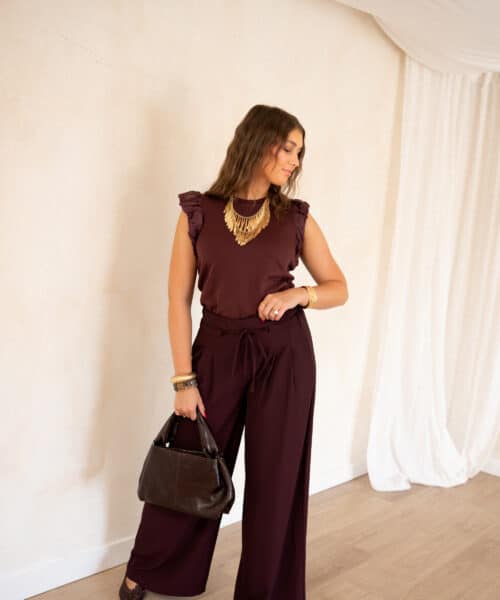 Juun Ruffle Top Bordeaux . - Afbeelding 5