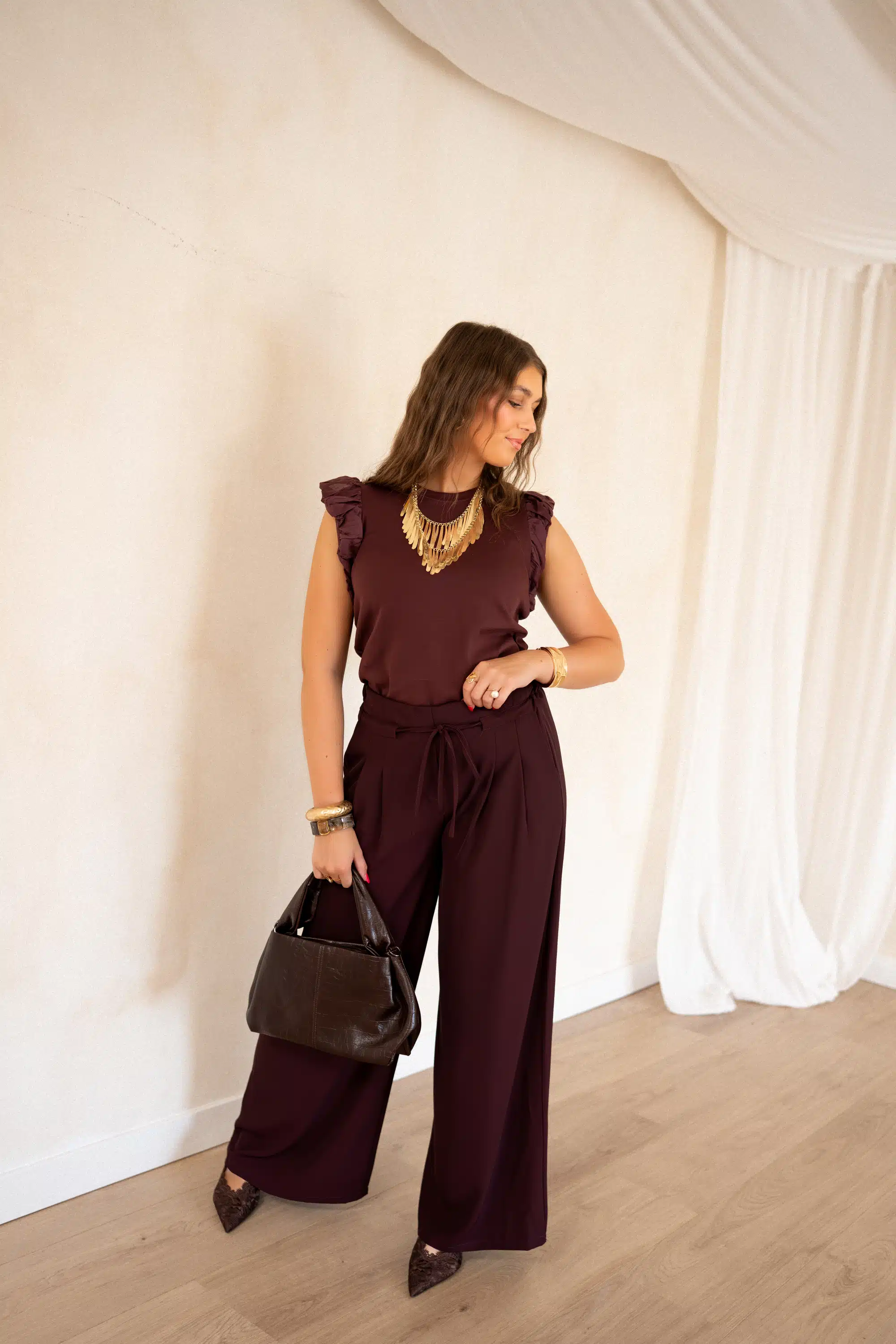 Juun Ruffle Top Bordeaux . - Afbeelding 5