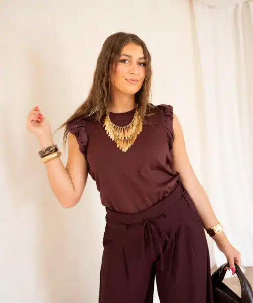 Juun Ruffle Top Bordeaux . - Afbeelding 6
