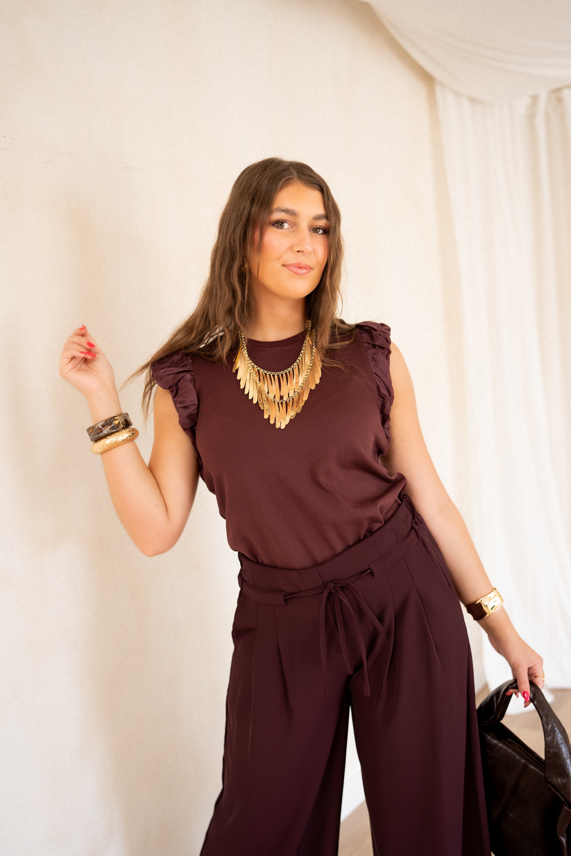 Juun Ruffle Top Bordeaux . - Afbeelding 6