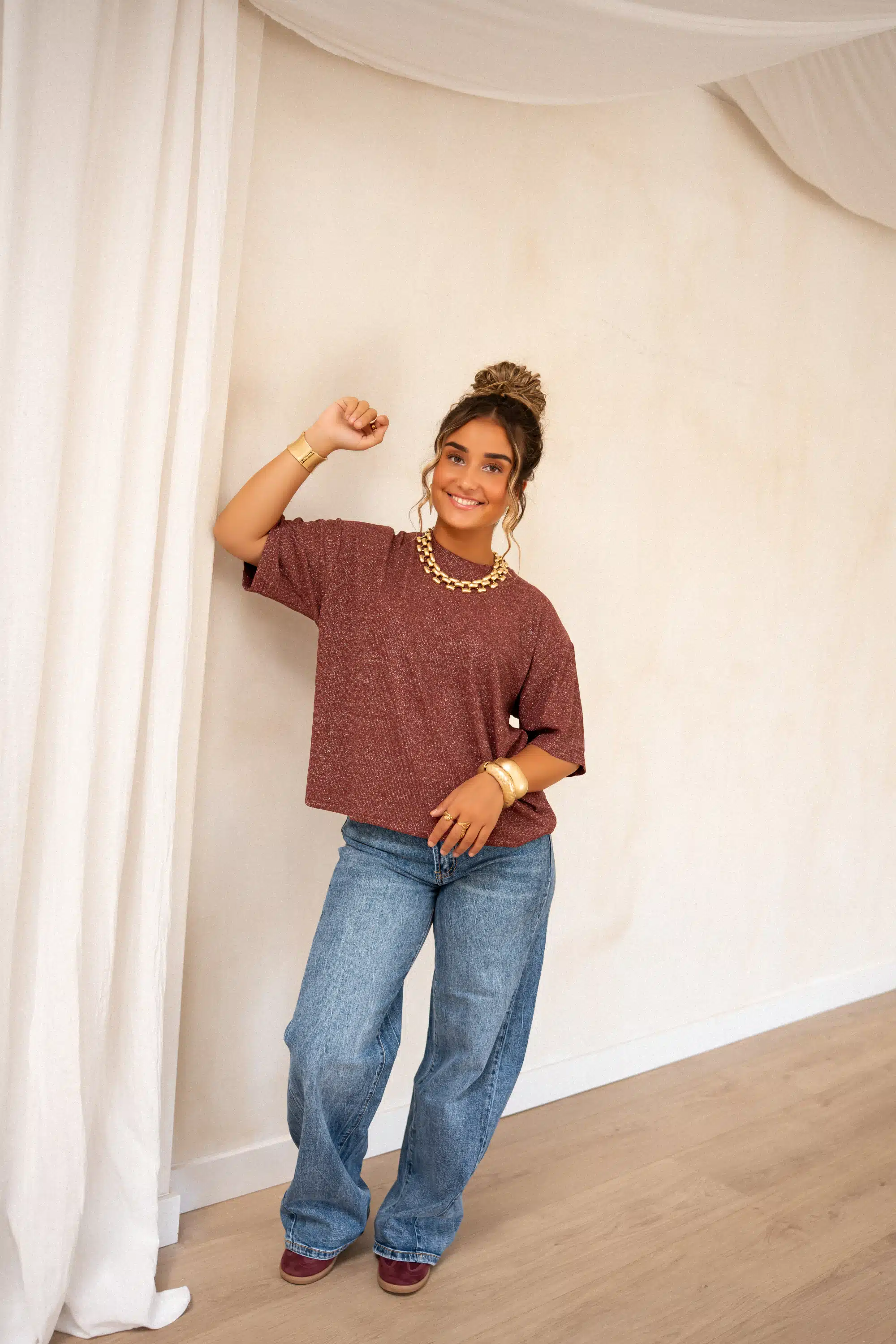 Aya Glitter Top Bordeaux | - Afbeelding 4