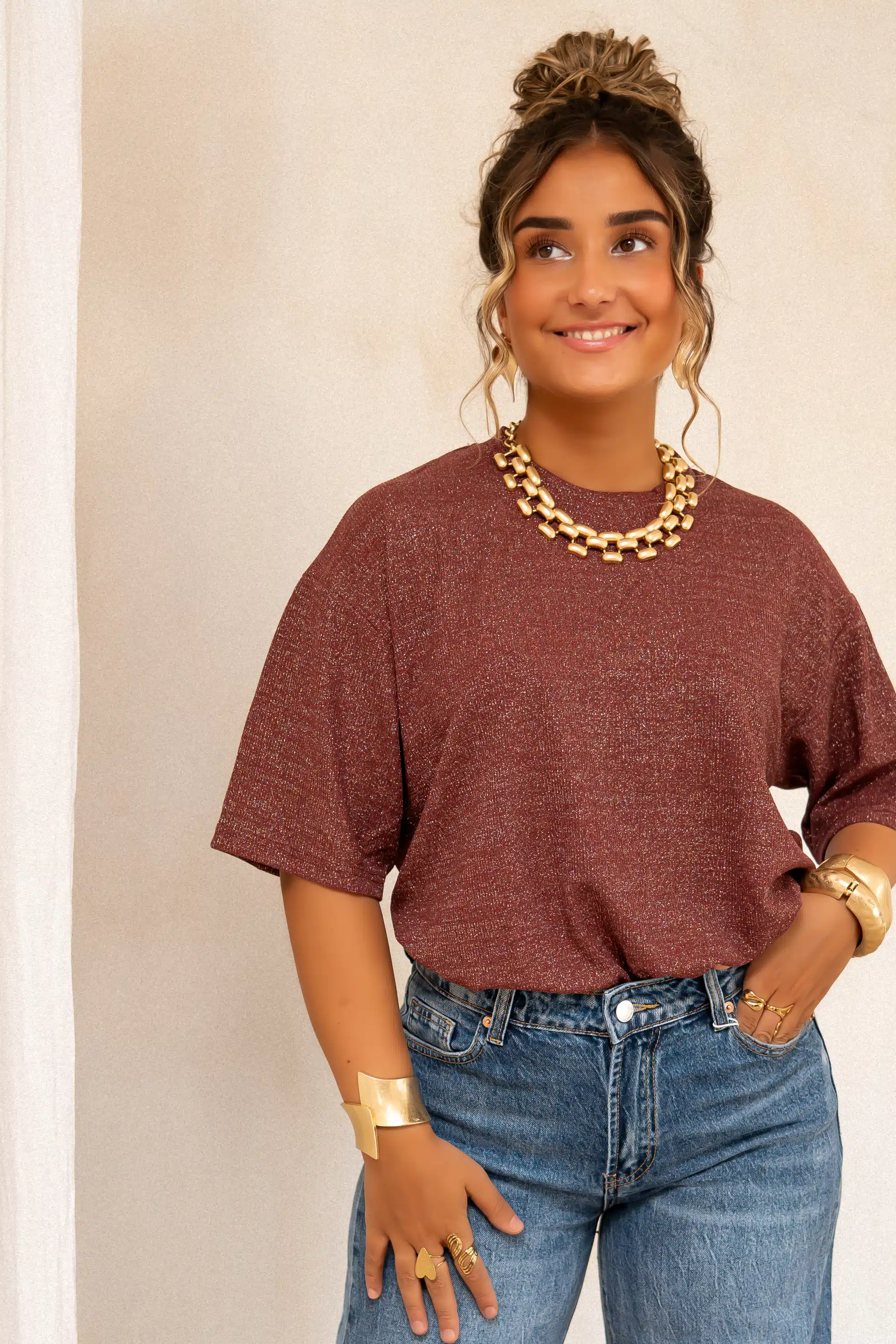 Aya Glitter Top Bordeaux |