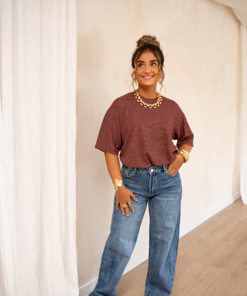 Aya Glitter Top Bordeaux | - Afbeelding 6