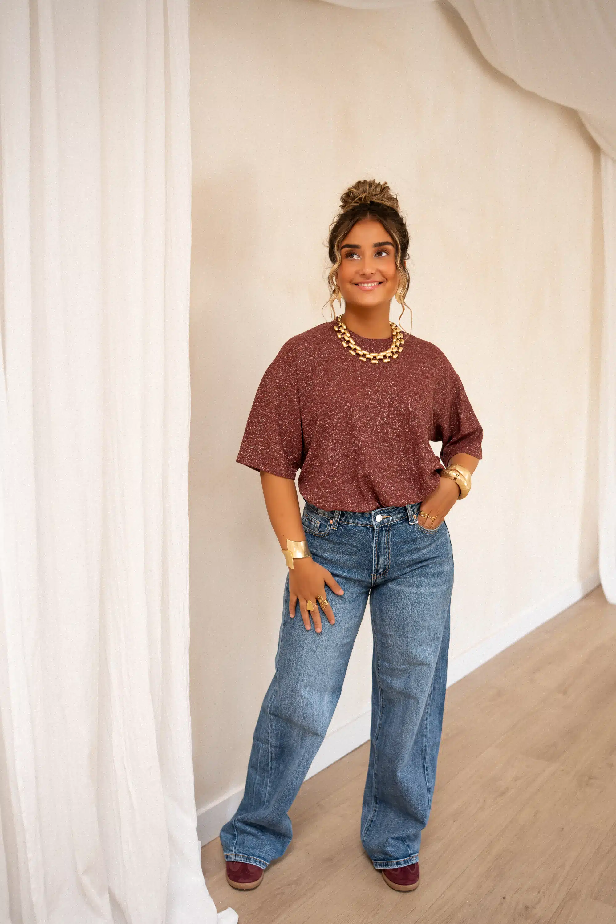 Aya Glitter Top Bordeaux | - Afbeelding 6