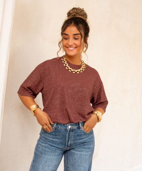 Aya Glitter Top Bordeaux | - Afbeelding 3