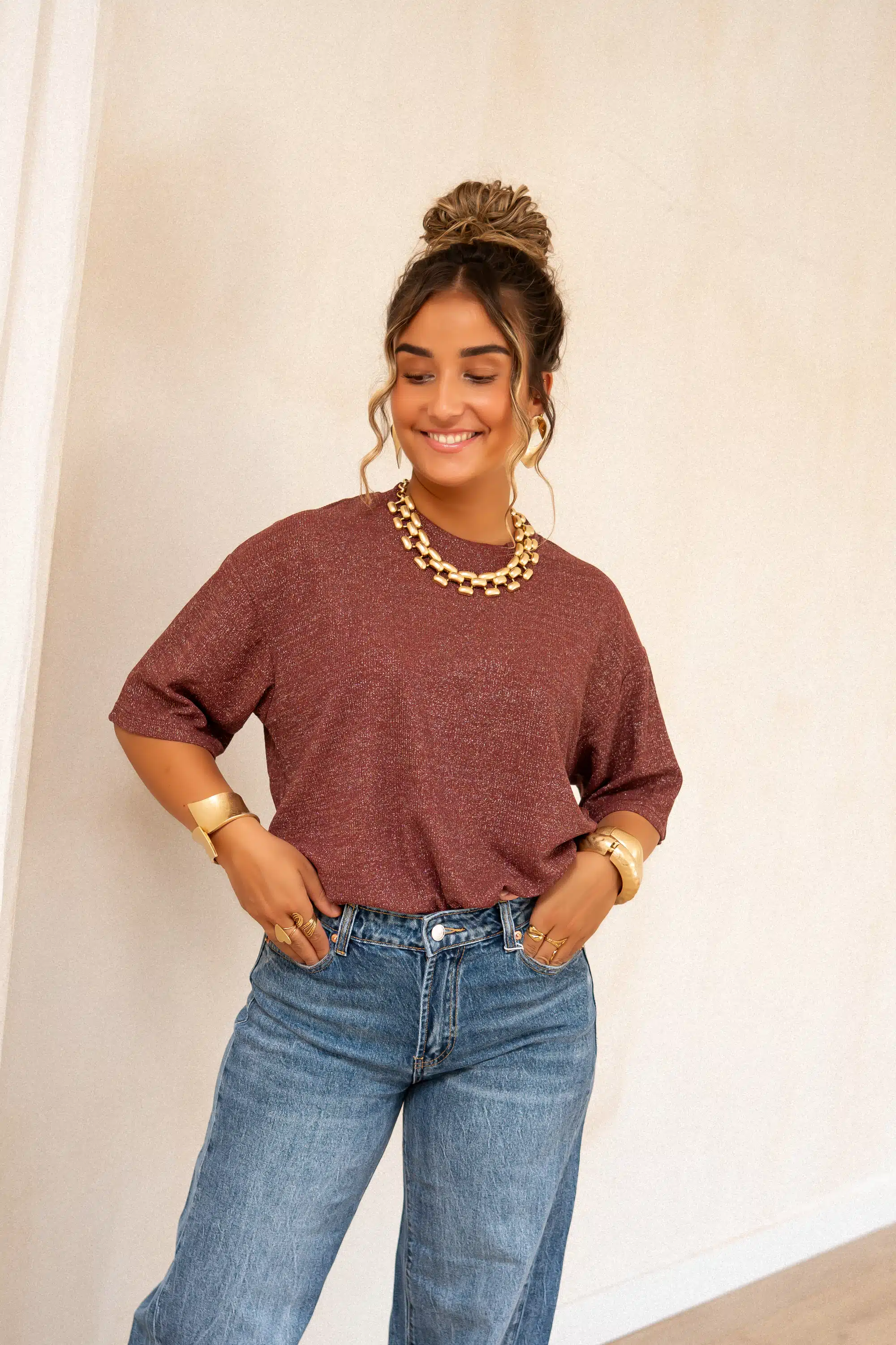 Aya Glitter Top Bordeaux | - Afbeelding 3