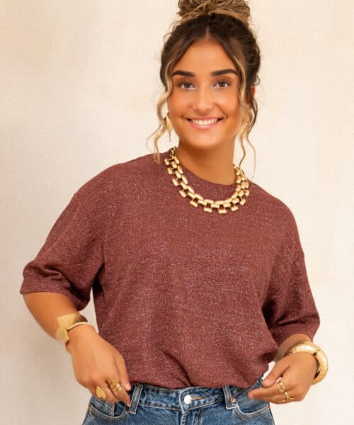 Aya Glitter Top Bordeaux | - Afbeelding 5