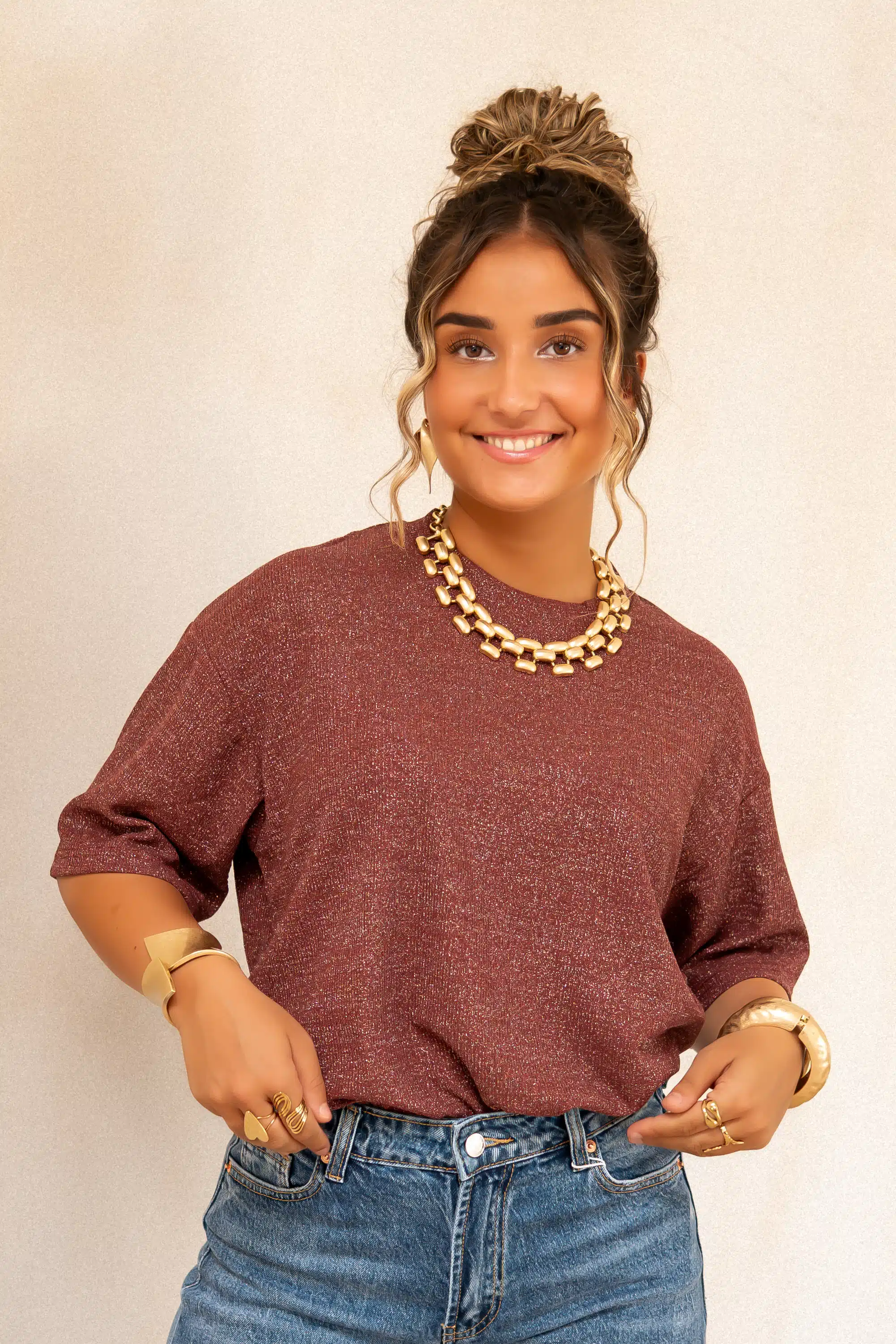 Aya Glitter Top Bordeaux | - Afbeelding 5