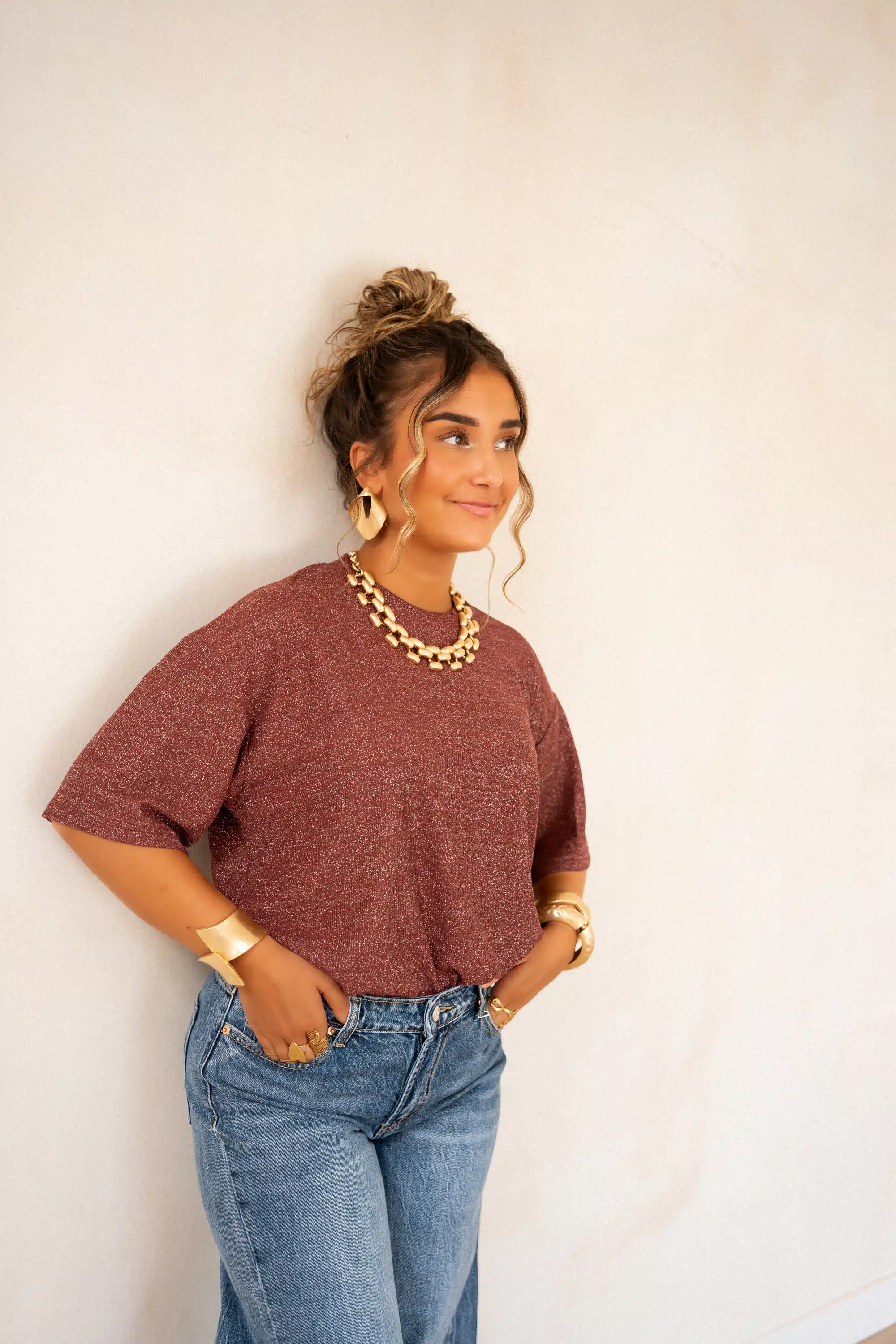 Aya Glitter Top Bordeaux | - Afbeelding 2