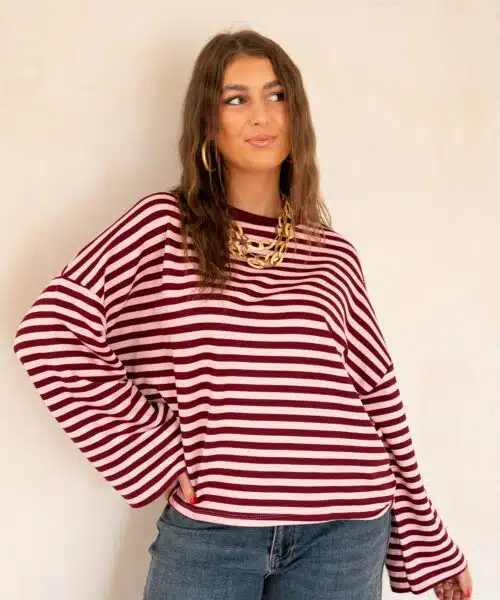 Maria Stripe Sweater Bordeaux Pink - Afbeelding 5