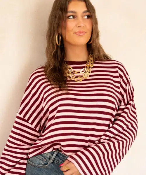 Maria Stripe Sweater Bordeaux Pink - Afbeelding 2