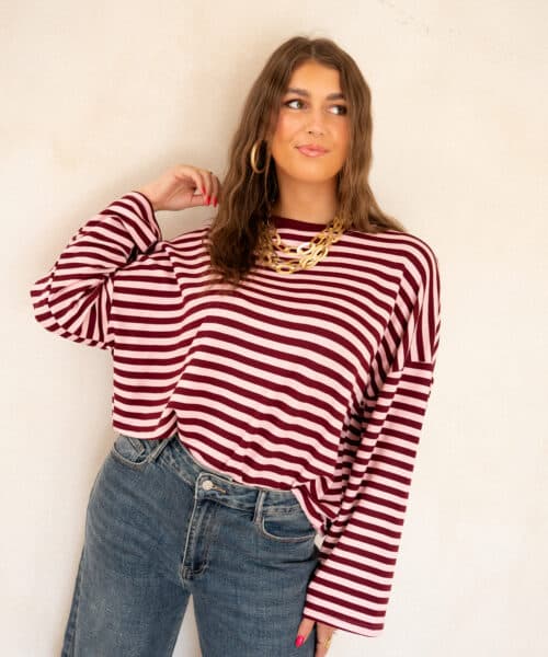 Maria Stripe Sweater Bordeaux Pink - Afbeelding 3