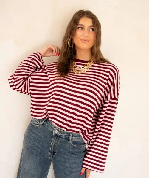 Maria Stripe Sweater Bordeaux Pink - Afbeelding 3