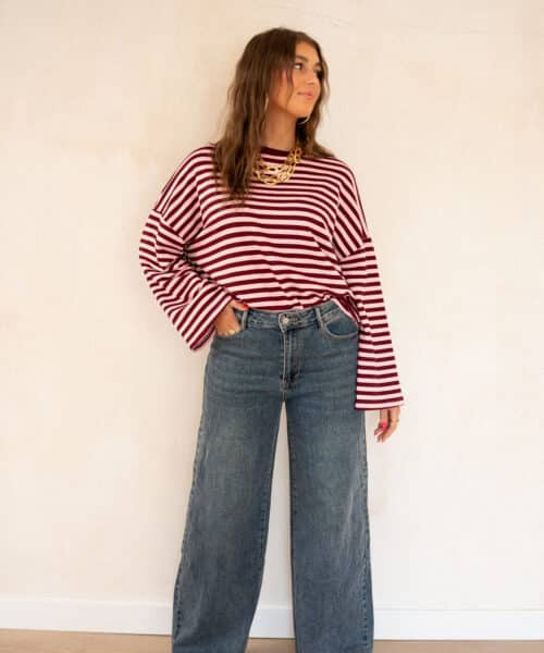 Maria Stripe Sweater Bordeaux Pink - Afbeelding 4