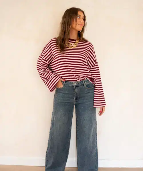 Maria Stripe Sweater Bordeaux Pink - Afbeelding 4