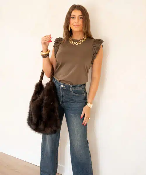Juun Ruffle Top Khaki . - Afbeelding 5