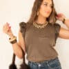 Juun Ruffle Top Khaki .
