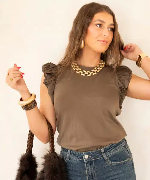 Juun Ruffle Top Khaki .