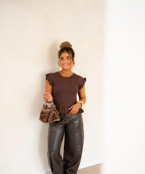 Nia Ruffle Top Brown | - Afbeelding 4