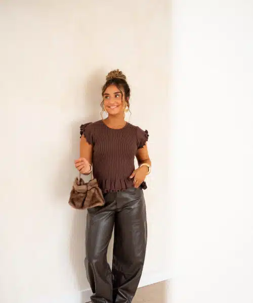 Alternative view of Nia Ruffle Top Brown |