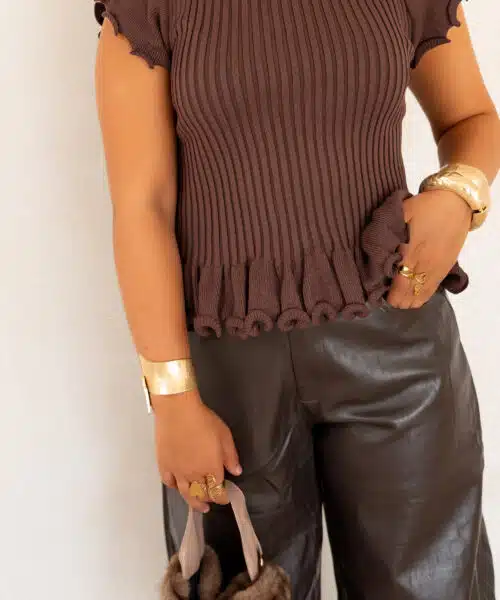 Nia Ruffle Top Brown | - Afbeelding 3
