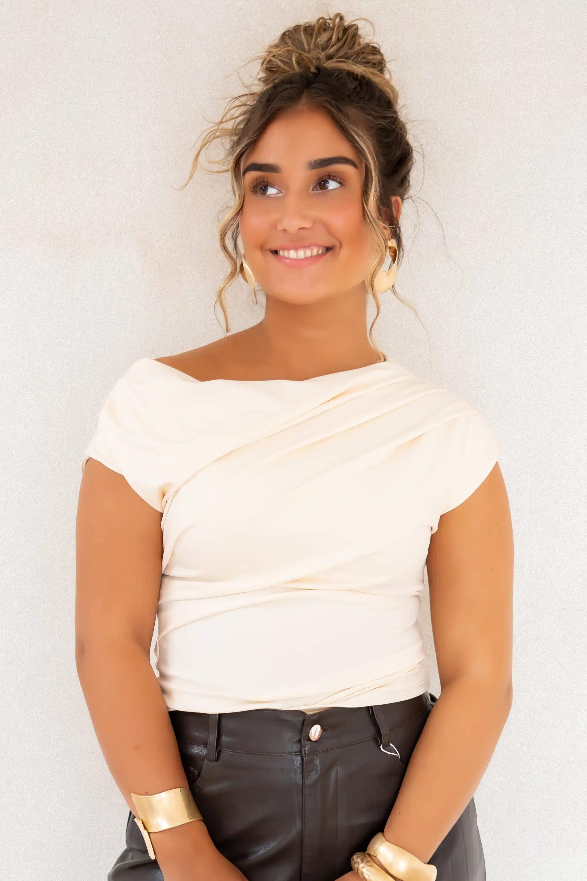 Derya Draped Top Creme - Afbeelding 3
