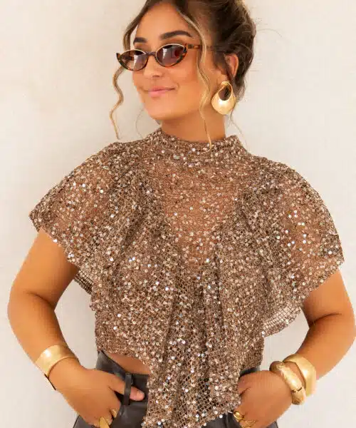 Veda Pailletten Top Brown*