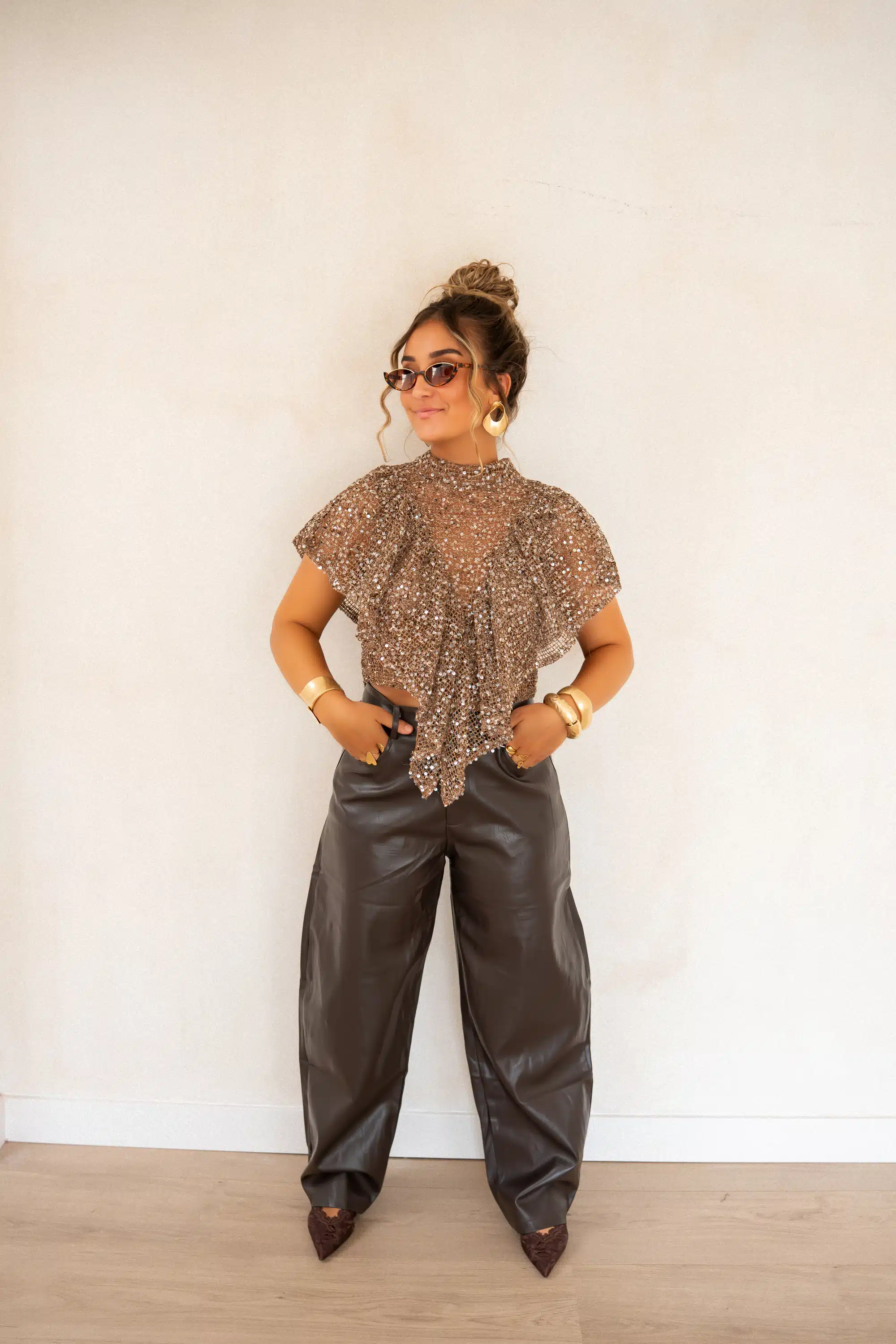 Veda Pailletten Top Brown* - Afbeelding 4