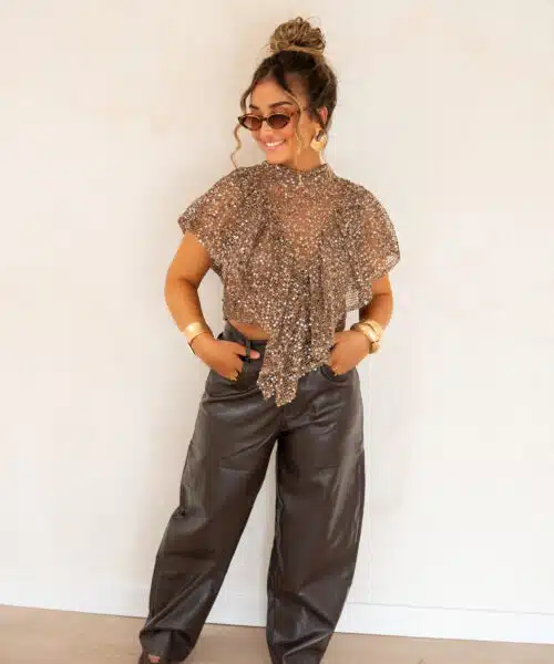 Veda Pailletten Top Brown* - Afbeelding 5