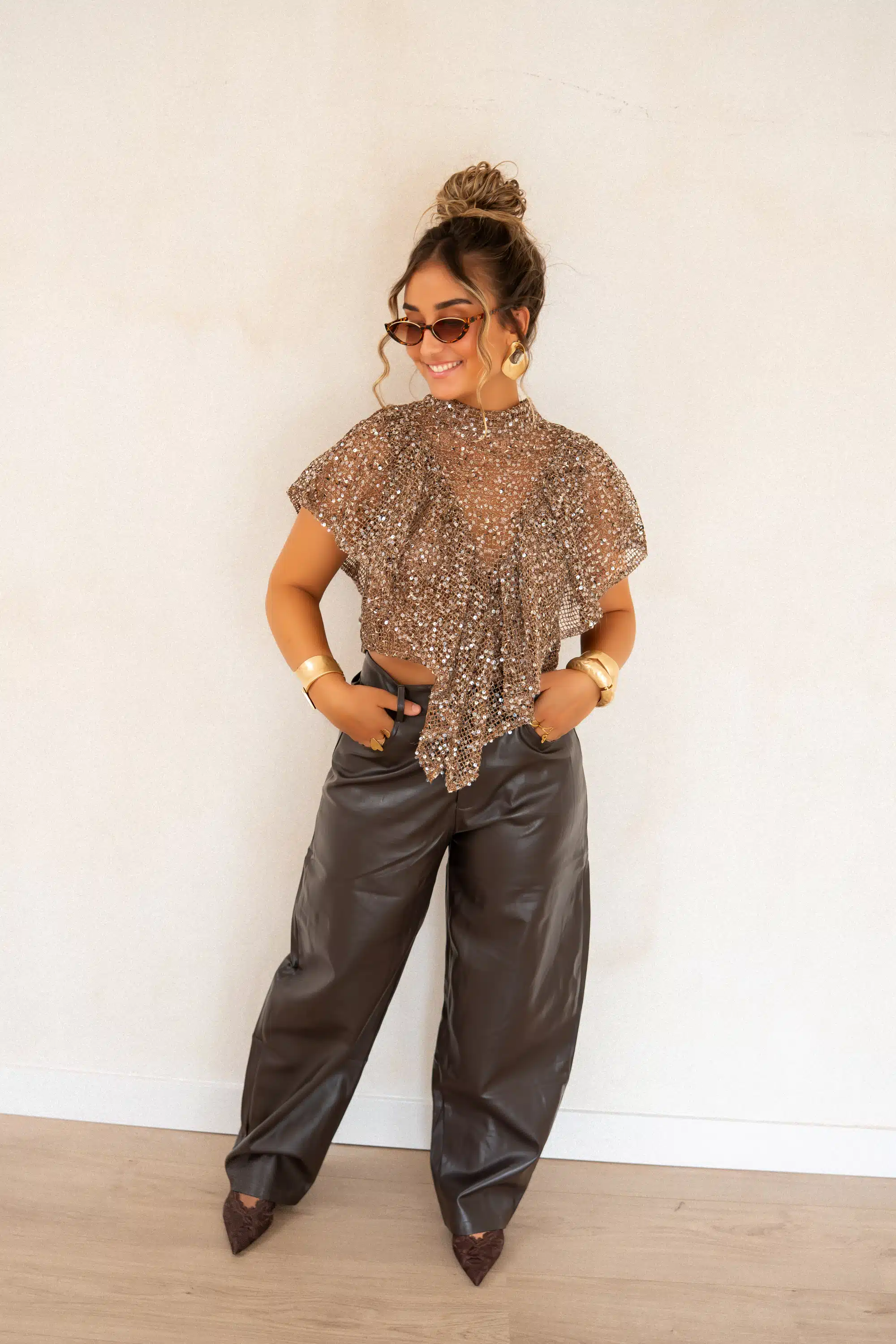 Veda Pailletten Top Brown* - Afbeelding 5