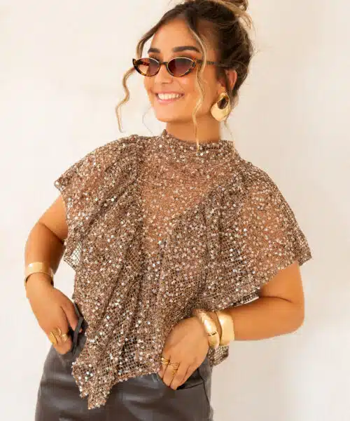 Veda Pailletten Top Brown* - Afbeelding 6