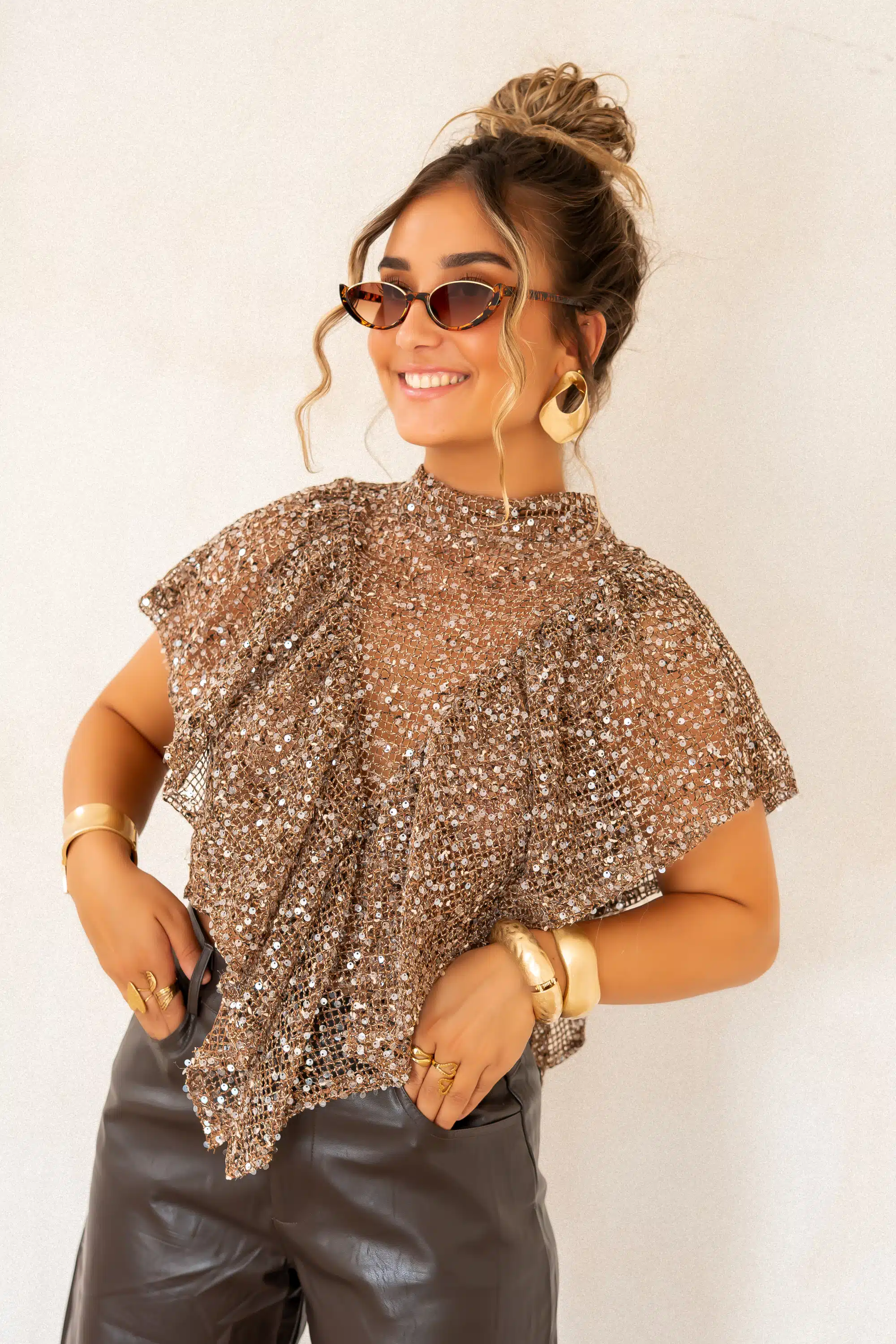 Veda Pailletten Top Brown* - Afbeelding 6